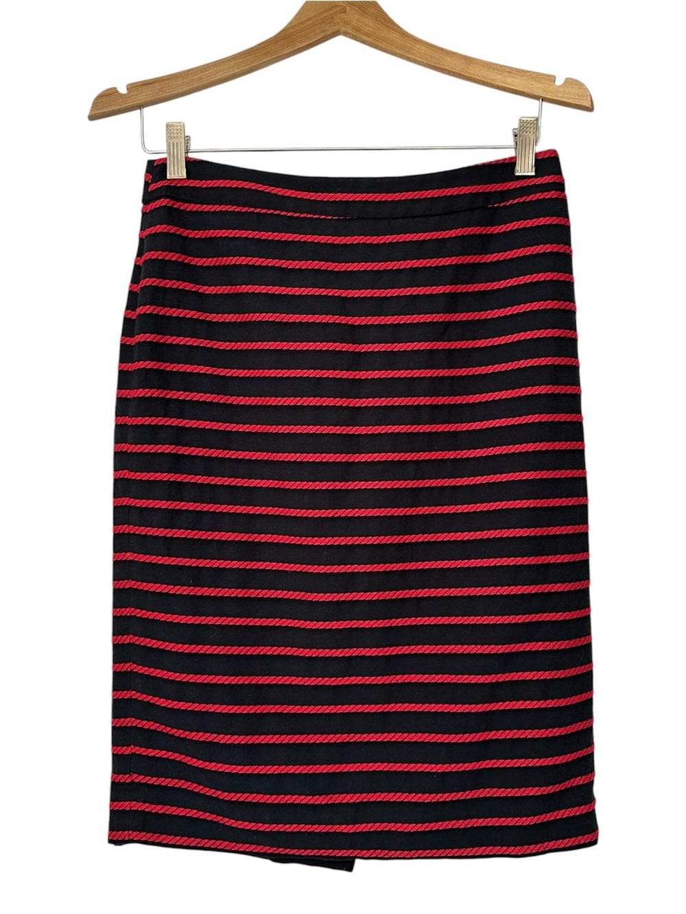 Ann Taylor Dark Navy Pencil Skirt with Red Rope Stripes